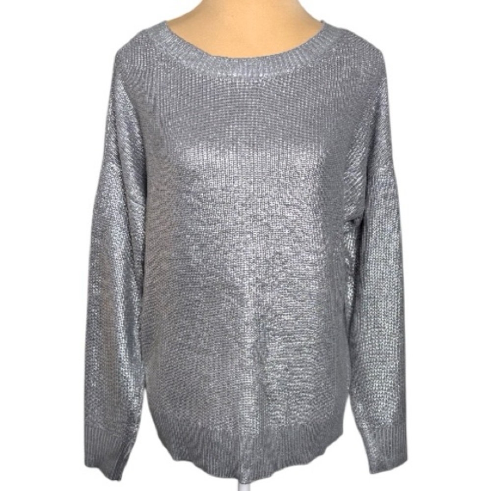 INC International Concepts Silver Foil Metallic Open-knit Sweater Size Small NWT